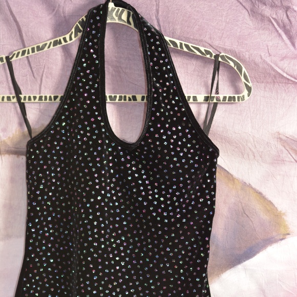 Stretch Black Sparkly Velour-type Halter Top SZ P/S Papillon Blanc - Picture 2 of 3
